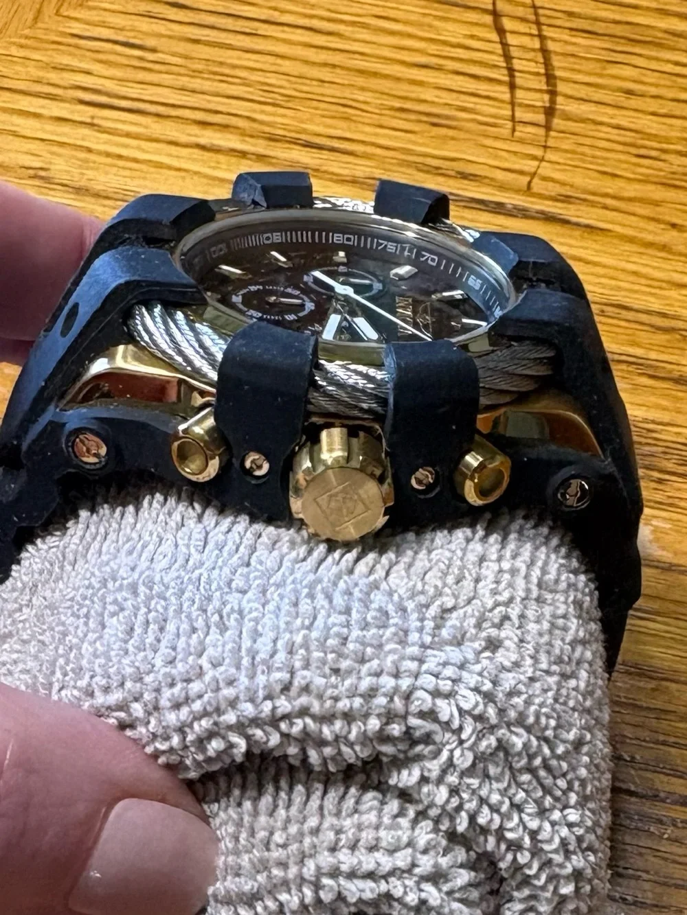 Men’s Invicta Black and Gold Cable-Accent Chronograph